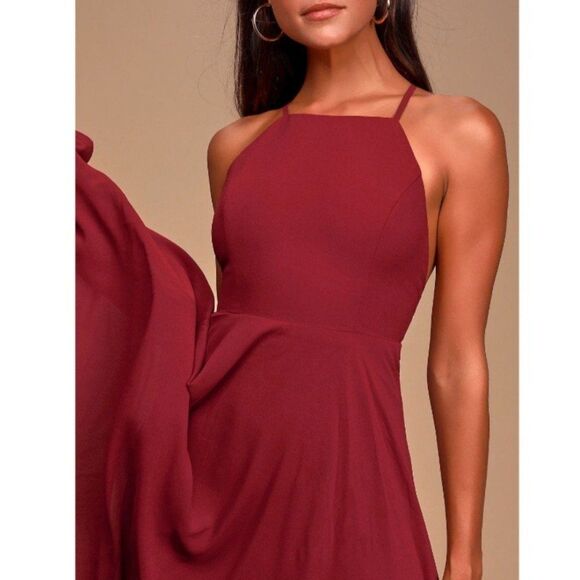 NWT Lulus | Mythical Kind of Love Wine Red Maxi Flowy Long Dress, Women's Small - Picture 3 of 11
